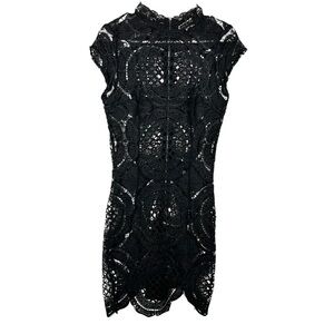 Nellis Los Angeles Black Sheath See-Through Mini Dress with Mock Neck Sz Medium